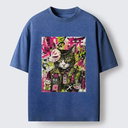 Tokyo-Tiger Funny Tokyo Street Cat Meme Art Washed T-Shirt