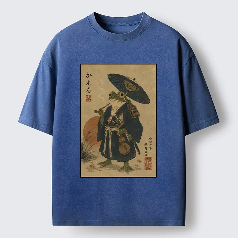 Tokyo-Tiger Cool Frog Samurai In Kimono Washed T-Shirt Sale