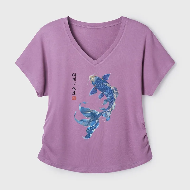 Tokyo-Tiger Lucky Blue Koi Fish Art Modal Dolman Sleeve T-Shirt Sale