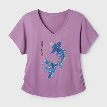 Tokyo-Tiger Lucky Blue Koi Fish Art Modal Dolman Sleeve T-Shirt