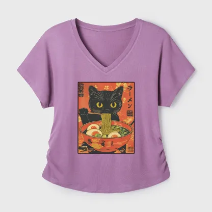 Tokyo-Tiger Hungry Black Cat Loves Ramen Modal Dolman Sleeve T-Shirt