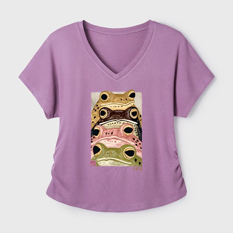 Tokyo-Tiger Whimsical Multi Colored Frog Art Modal Dolman Sleeve T-Shirt