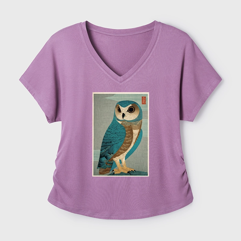 Tokyo-Tiger Vintage Owl Woodblock Art Modal Dolman Sleeve T-Shirt