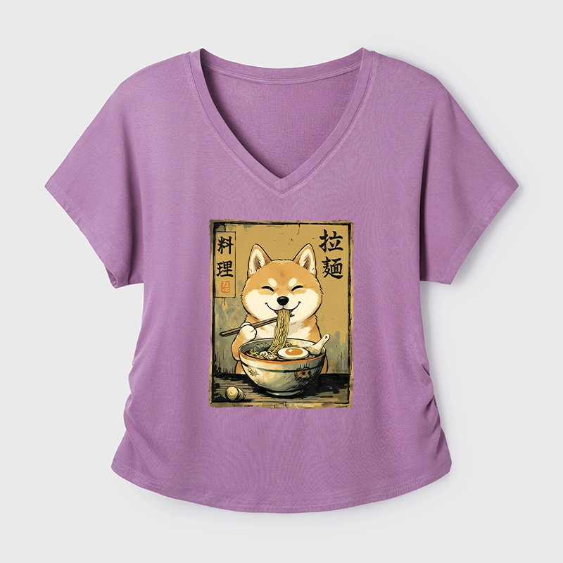 Tokyo-Tiger Happy Shiba Eating Ramen Modal Dolman Sleeve T-Shirt