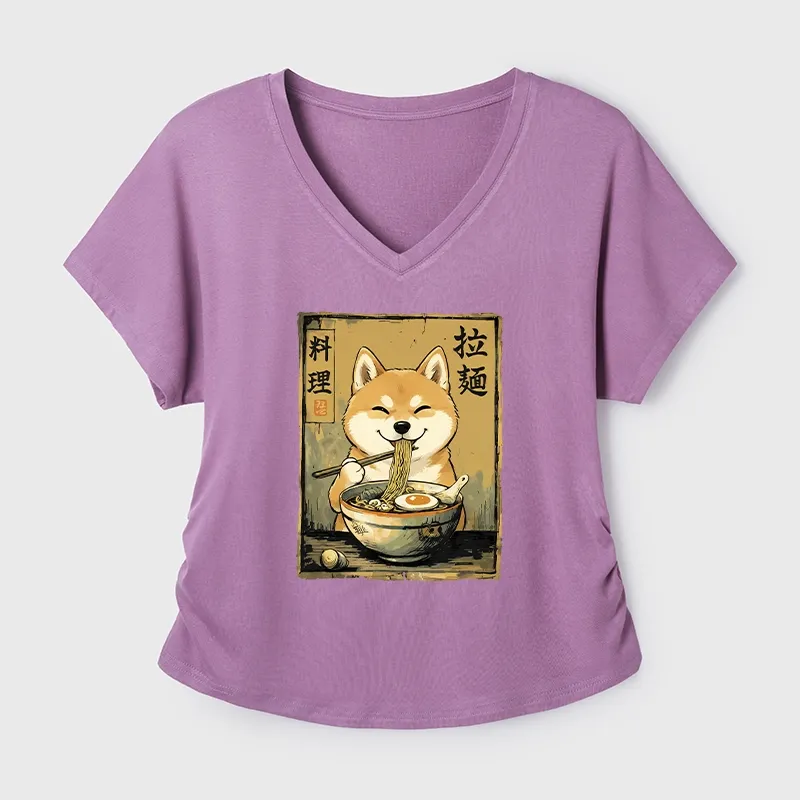Tokyo-Tiger Happy Shiba Eating Ramen Modal Dolman Sleeve T-Shirt