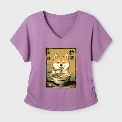 Tokyo-Tiger Happy Shiba Eating Ramen Modal Dolman Sleeve T-Shirt