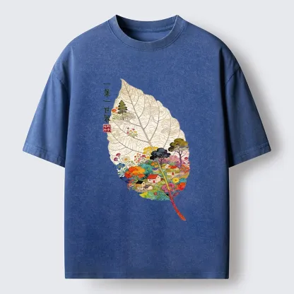 Tokyo-Tiger One Leaf Holds A Tiny Colorful World Washed T-Shirt