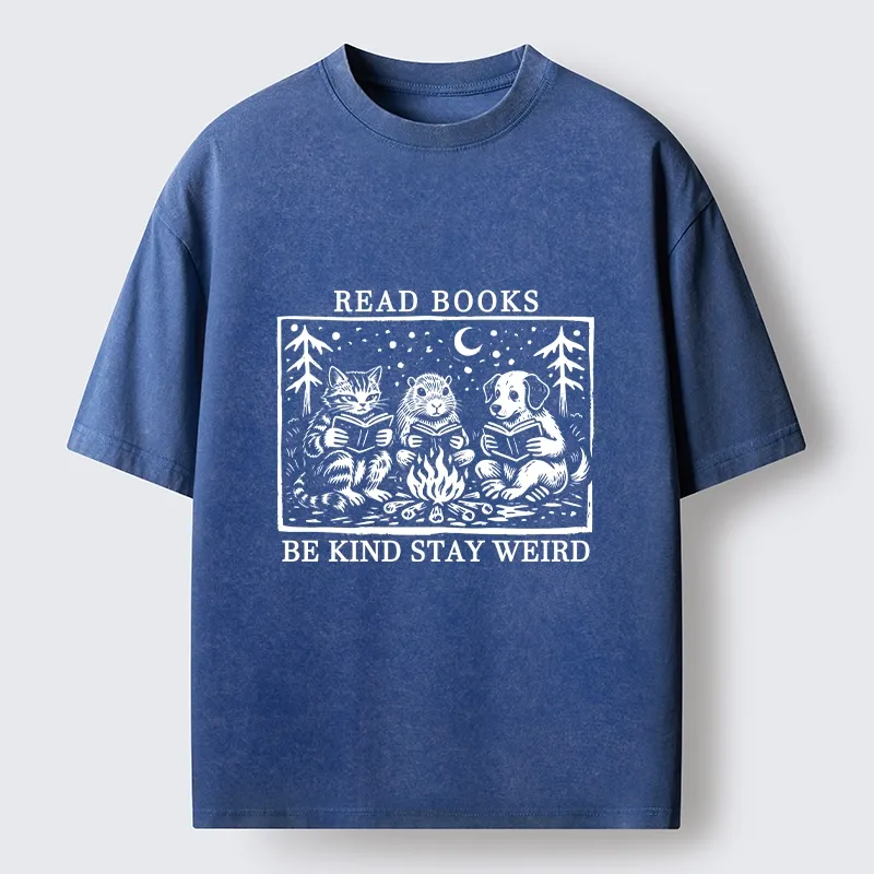 Tokyo-Tiger Be Kind Stay Weird Book Loving Forest Pals Washed T-Shirt Sale