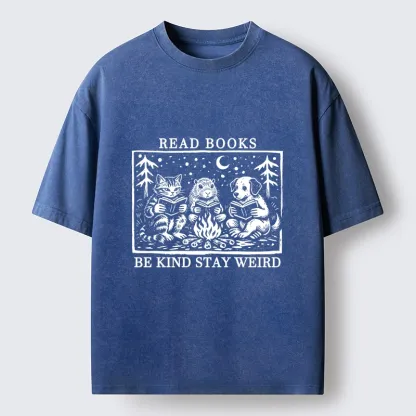 Tokyo-Tiger Be Kind Stay Weird Book Loving Forest Pals Washed T-Shirt