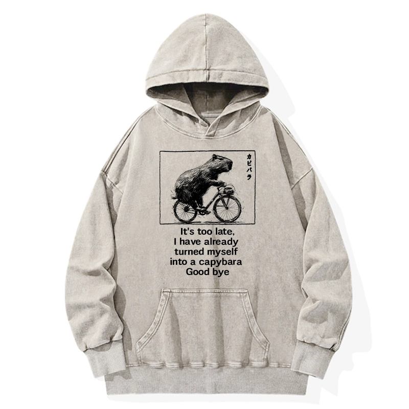 Tokyo-Tiger Funny Capybara Riding A Bicycle Washed Hoodie