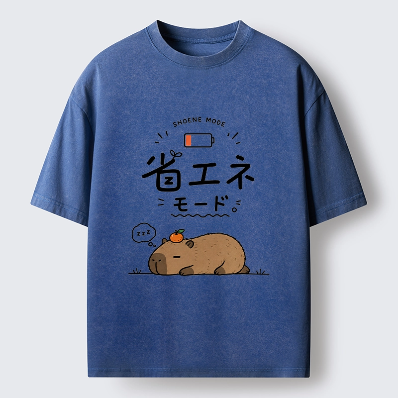 Tokyo-Tiger Capybara Naps Through Slow Lazy Days Washed T-Shirt