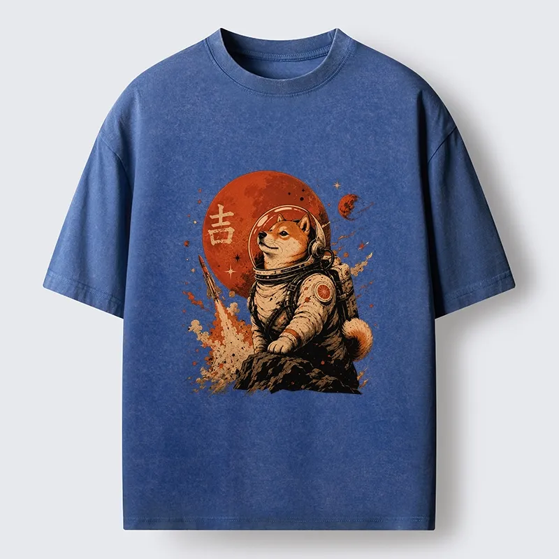 Tokyo-Tiger Space Dog On Red Planet Mission Washed T-Shirt