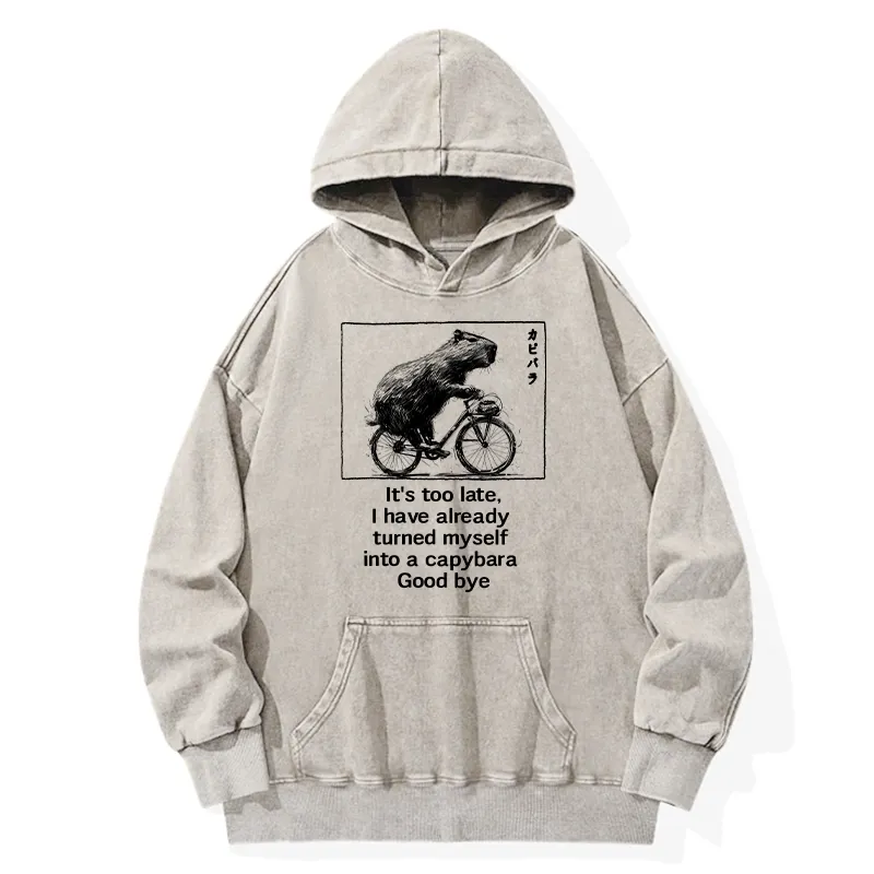 Tokyo-Tiger Funny Capybara Riding A Bicycle Washed Hoodie Sale