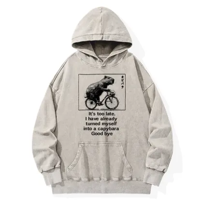 Tokyo-Tiger Funny Capybara Riding A Bicycle Washed Hoodie