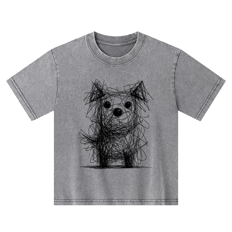 Tokyo-Tiger Scruffy Dog Chaos Art Kids Washed T-Shirt