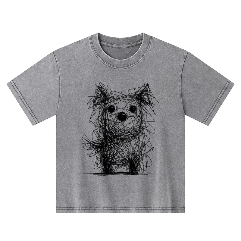 Tokyo-Tiger Scruffy Dog Chaos Art Kids Washed T-Shirt