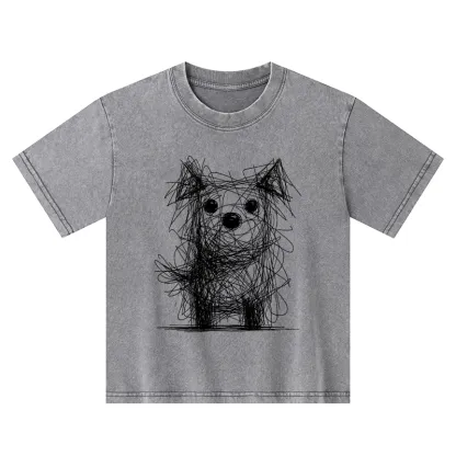 Tokyo-Tiger Scruffy Dog Chaos Art Kids Washed T-Shirt