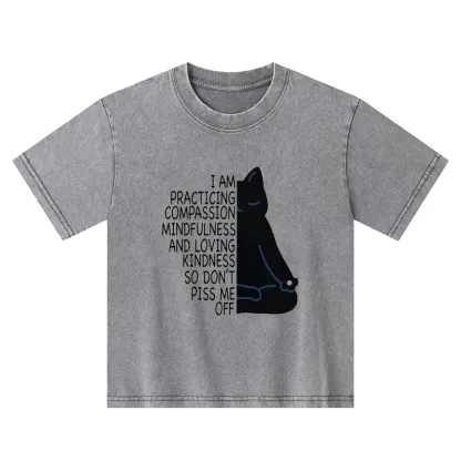 Tokyo-Tiger Calm Black Cat With Anger Issues Kids Washed T-Shirt