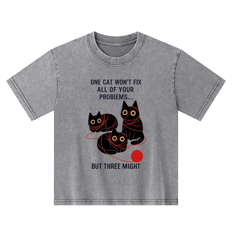Tokyo-Tiger Three Cats Fix All Problems Kids Washed T-Shirt