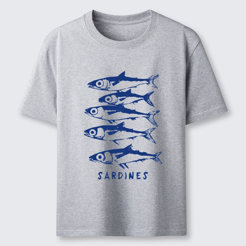 Tokyo-Tiger Blue And White Sardines Linocut Art Classic T-Shirt