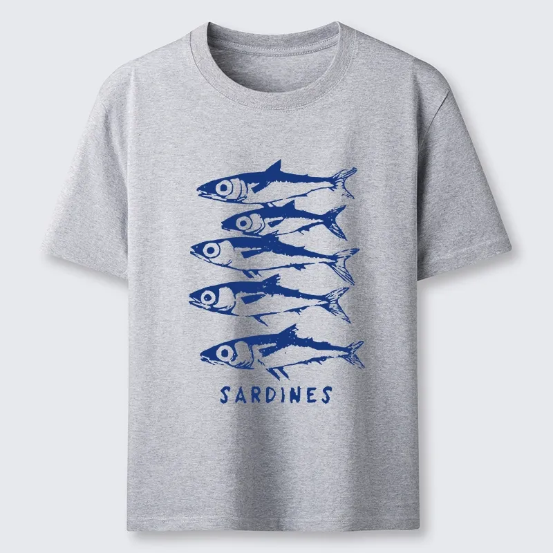 Tokyo-Tiger Blue And White Sardines Linocut Art Classic T-Shirt
