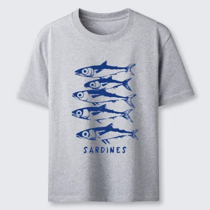 Tokyo-Tiger Blue And White Sardines Linocut Art Classic T-Shirt