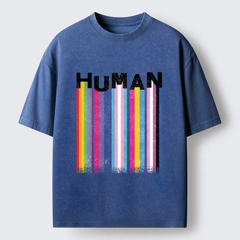 Tokyo-Tiger Rainbow Stripes Human Pride Washed T-Shirt