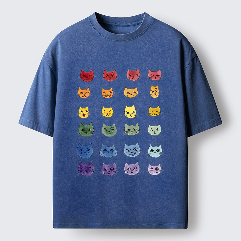 Tokyo-Tiger Watercolor Rainbow Cat Washed T-Shirt