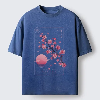 Tokyo-Tiger Sakura Moon Japanese Vintage Washed T-Shirt