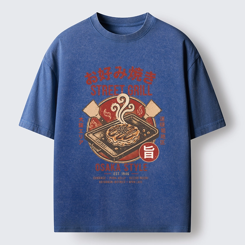 Tokyo-Tiger Classic Japanese Savory Pancake Food Washed T-Shirt