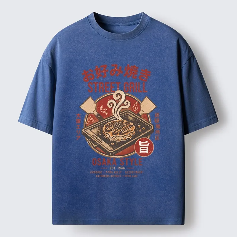Tokyo-Tiger Classic Japanese Savory Pancake Food Washed T-Shirt