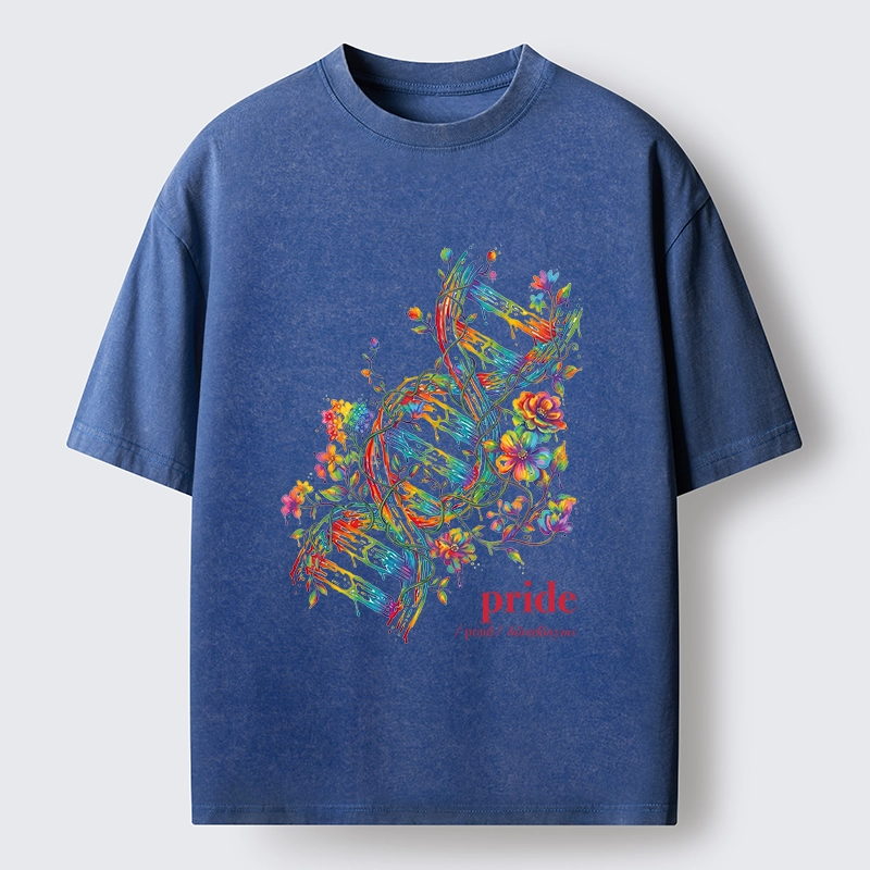 Tokyo-Tiger Floral Rainbow DNA Full Of Pride Spirit Washed T-Shirt