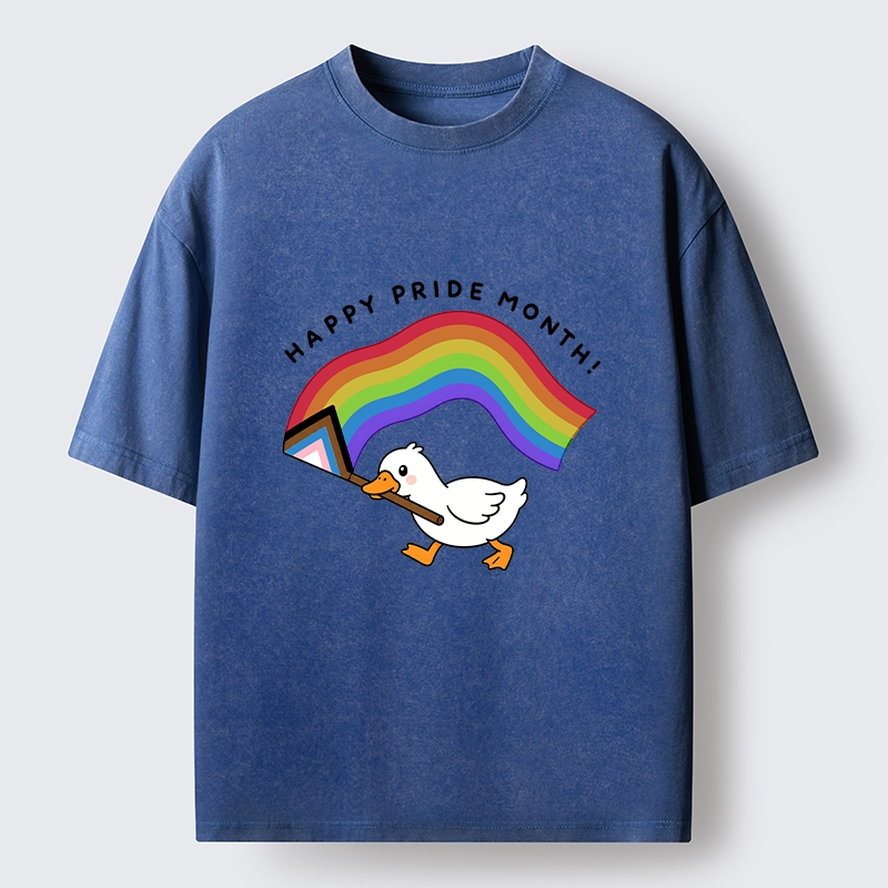 Tokyo-Tiger Funny Meme Duck Waves Pride Flag High Washed T-Shirt