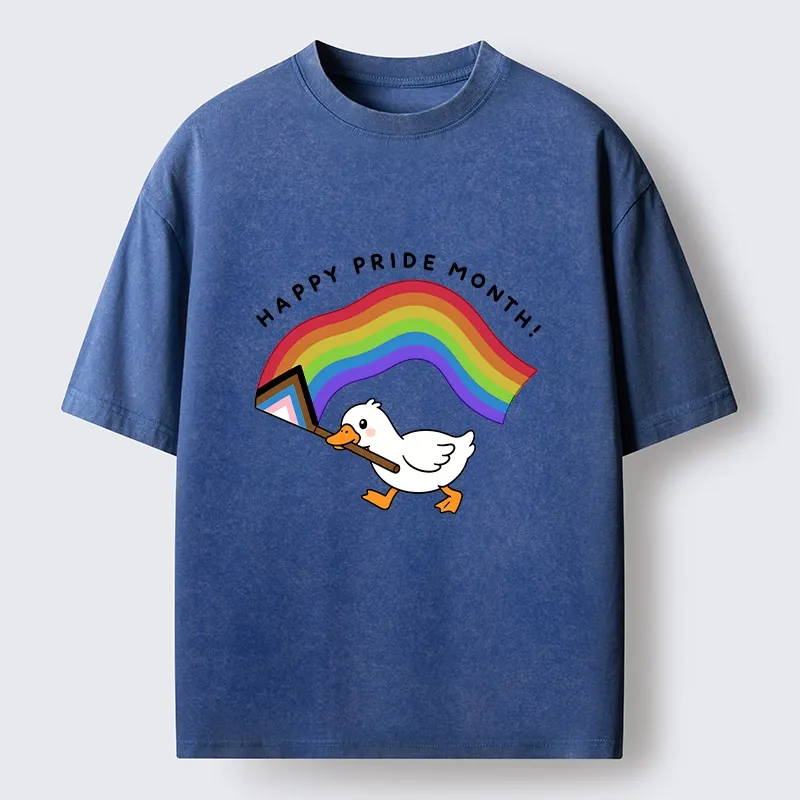 Tokyo-Tiger Funny Meme Duck Waves Pride Flag High Washed T-Shirt