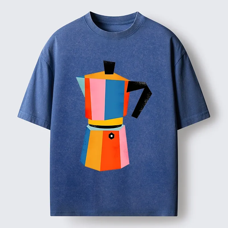 Tokyo-Tiger Bright Hues Make Classic Coffee Pot Washed T-Shirt