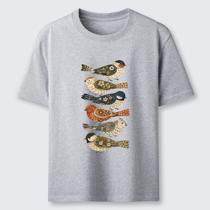 Tokyo-Tiger Colorful Folk Birds In Earthy Tones Classic T-Shirt