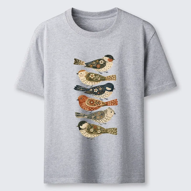 Tokyo-Tiger Colorful Folk Birds In Earthy Tones Classic T-Shirt