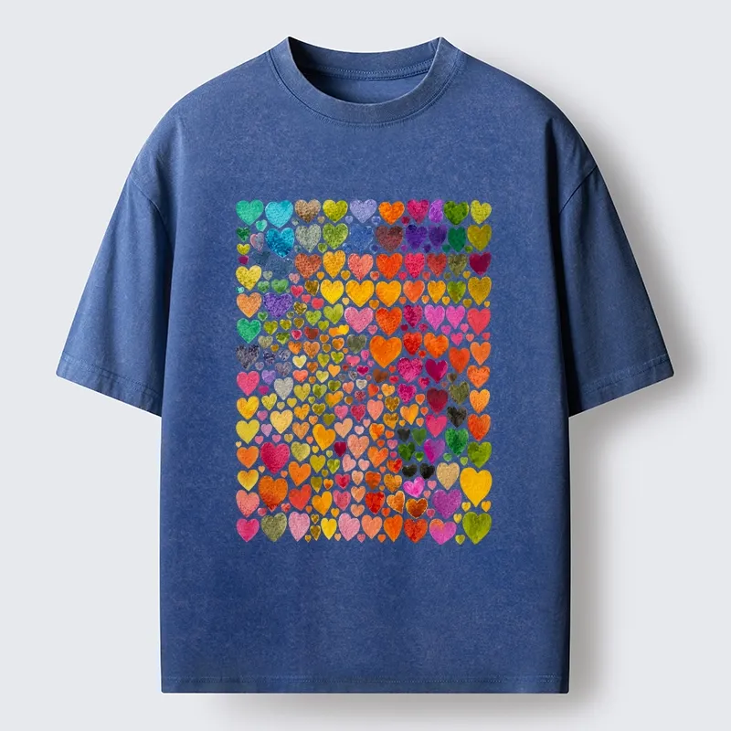 Tokyo-Tiger Rainbow Hearts Fill Full Art Grid Washed T-Shirt