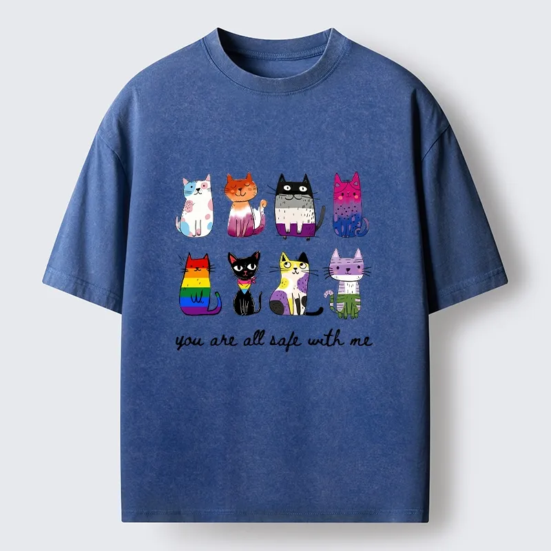Tokyo-Tiger Cute Cats Guard Every Unique Soul Washed T-Shirt