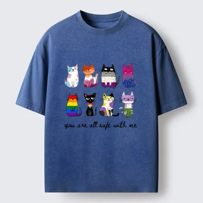 Tokyo-Tiger Cute Cats Guard Every Unique Soul Washed T-Shirt