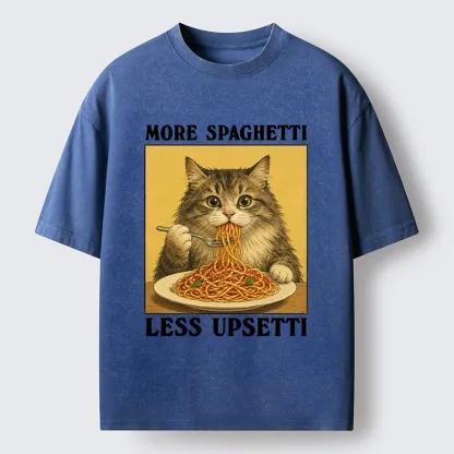 Tokyo-Tiger Cat Loves Eating Pasta Washed T-Shirt
