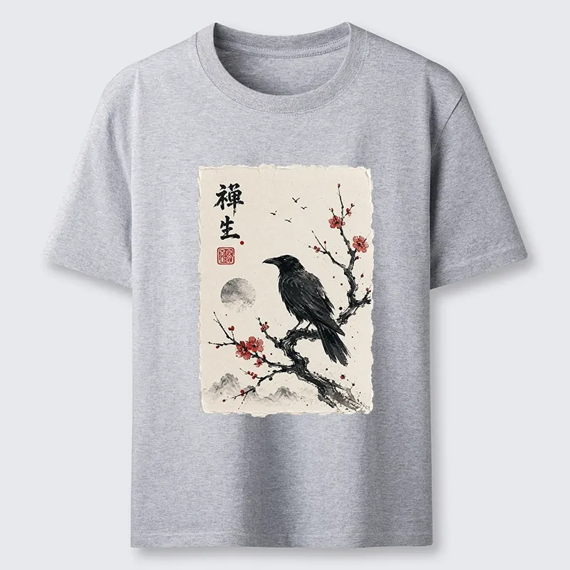 Tokyo-Tiger Zen Crow Resting On Red Plum Branch Classic T-Shirt