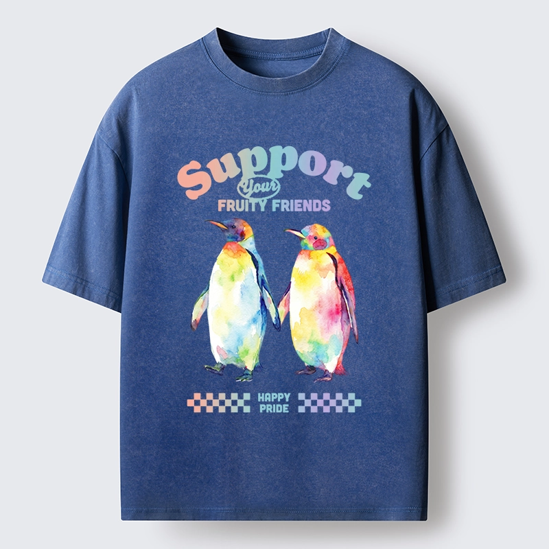 Tokyo-Tiger Funny Pride Penguins Meme Print Washed T-Shirt
