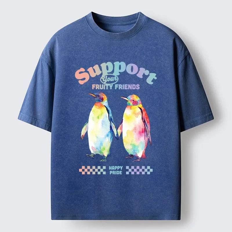 Tokyo-Tiger Funny Pride Penguins Meme Print Washed T-Shirt