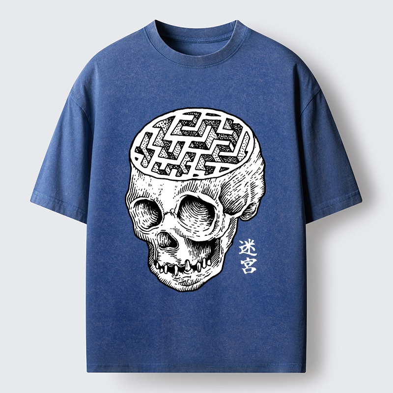 Tokyo-Tiger Skull With Brain Maze Washed T-Shirt