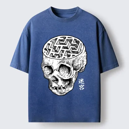 Tokyo-Tiger Skull With Brain Maze Washed T-Shirt