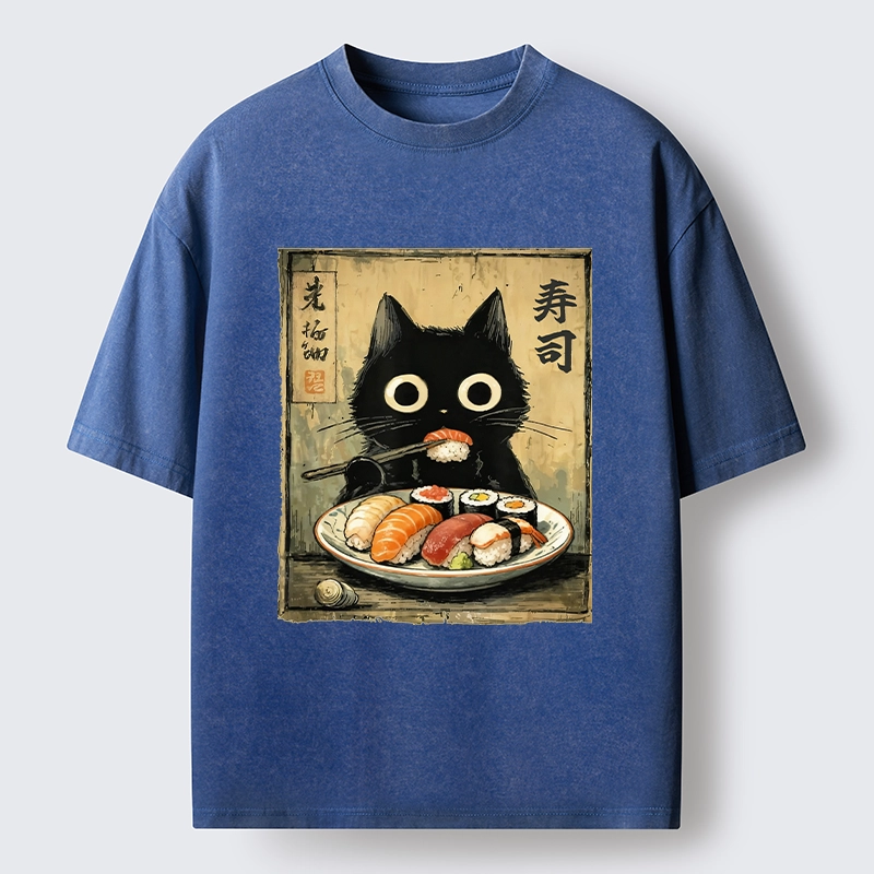 Tokyo-Tiger Vintage Japanese Sushi Cat Washed T-Shirt