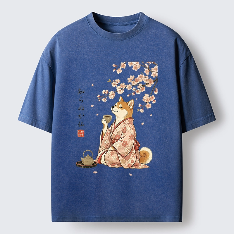 Tokyo-Tiger Japanese Kimono Shiba Tea Time Washed T-Shirt