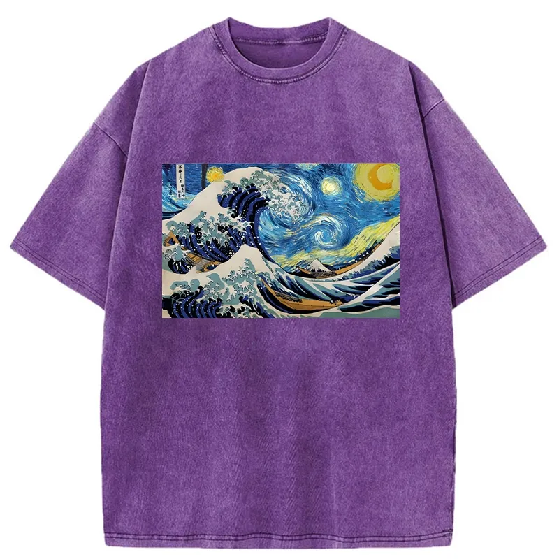 Tokyo-Tiger Great Wave Off Starry Night Washed T-Shirt
