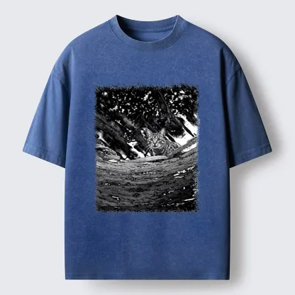 Tokyo-Tiger Vintage Style Tabby Cat Portrait Washed T-Shirt